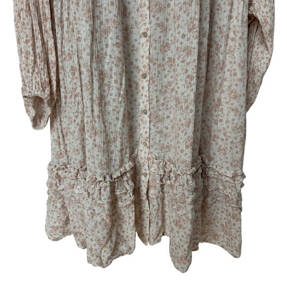 Olivaceous Tunic Floral White Mauve Pink Button Up Ruffles Women's Size Large - Picture 5 of 11